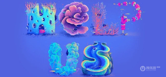 清新珊瑚水母字体字母插画设计作品欣赏