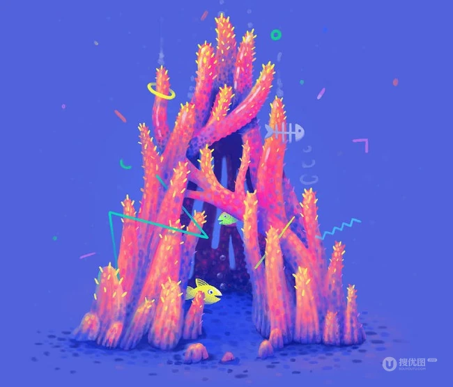 清新珊瑚水母字体字母插画设计作品欣赏