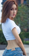 线条细腰气质女生梦baby街拍牛仔裤、连衣裙写真图片