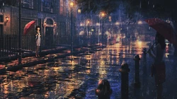 忧伤的雨中二次元世界，唯美高清动漫下雨天壁纸图片