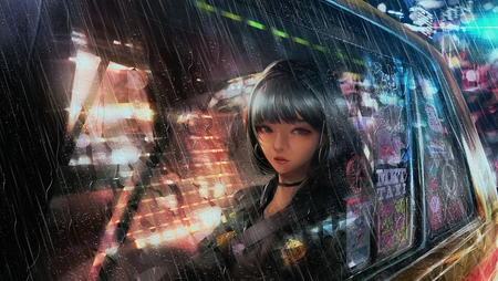 忧伤的雨中二次元世界，唯美高清动漫下雨天壁纸图片