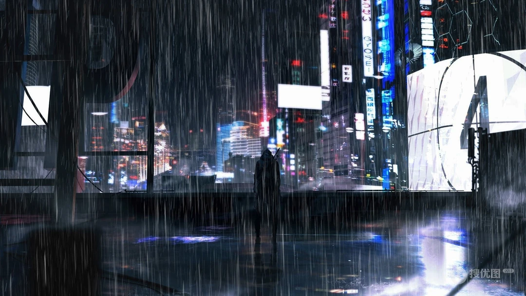 忧伤的雨中二次元世界，唯美高清动漫下雨天壁纸图片