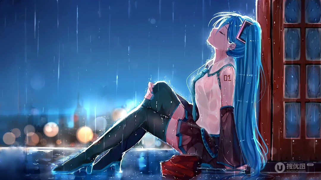 忧伤的雨中二次元世界，唯美高清动漫下雨天壁纸图片