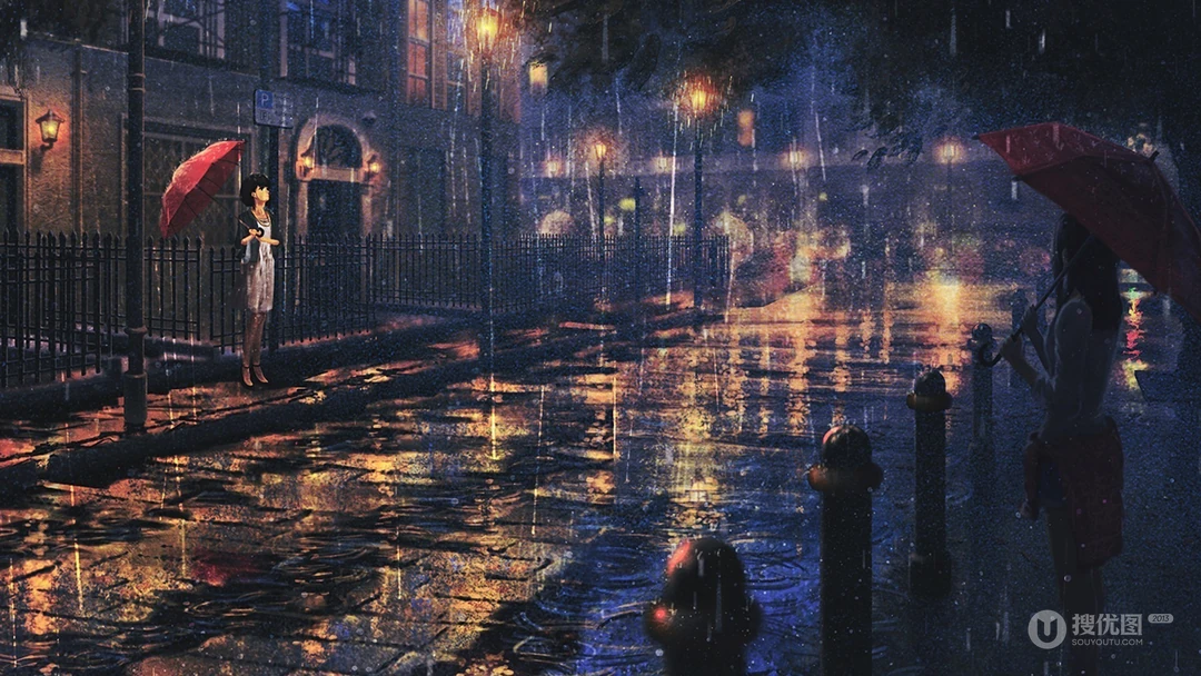 忧伤的雨中二次元世界，唯美高清动漫下雨天壁纸图片