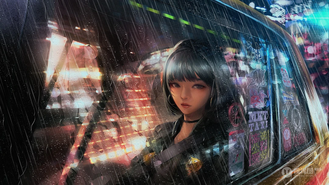 忧伤的雨中二次元世界，唯美高清动漫下雨天壁纸图片