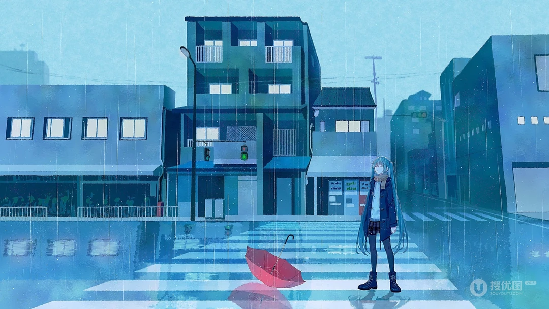 忧伤的雨中二次元世界，唯美高清动漫下雨天壁纸图片