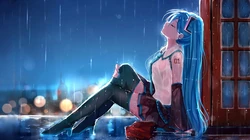 忧伤的雨中二次元世界，唯美高清动漫下雨天壁纸图片