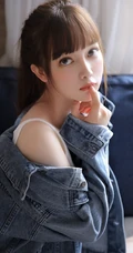 精选日系少女牛仔服搭肩带背心短裤室内玩吉他写真集