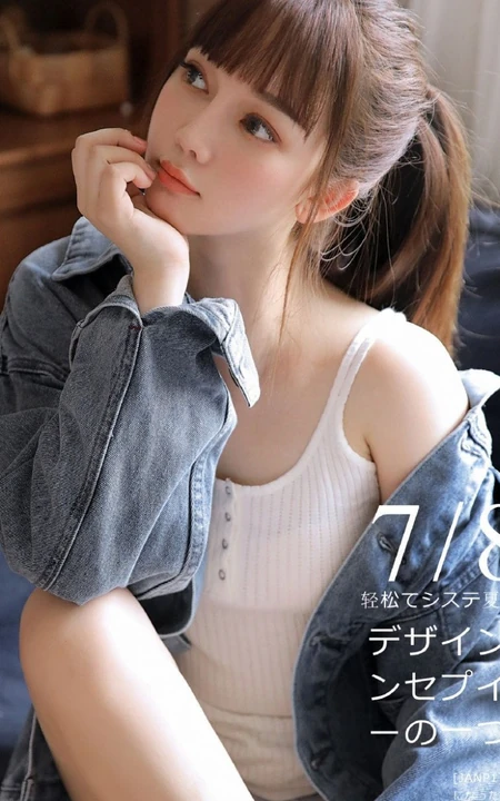 精选日系少女牛仔服搭肩带背心短裤室内玩吉他写真集