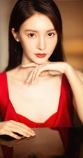 金晨红色吊带连衣长裙好看手机壁纸，温婉气质妆容精致