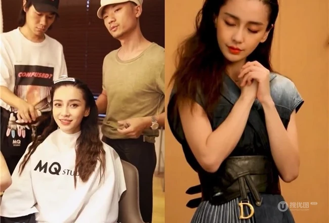 杨颖Angelababy日常化妆间照片，与化妆师谈笑很是开心