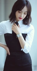 宋茜上白下黑时尚个性连衣裙好看街拍写真图片
