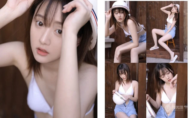 牛仔短裤家居服少女木屋结构民房浴室写真图片