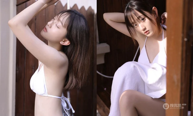 牛仔短裤家居服少女木屋结构民房浴室写真图片