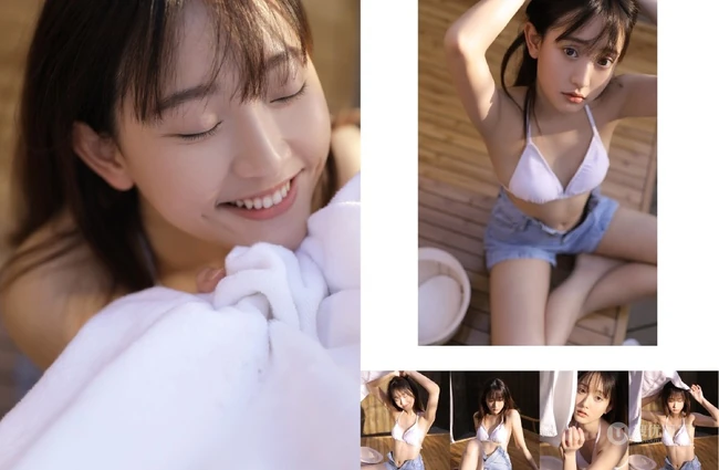 牛仔短裤家居服少女木屋结构民房浴室写真图片