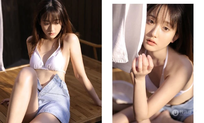 牛仔短裤家居服少女木屋结构民房浴室写真图片