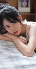 黑直长发少女白衣牛仔裤日常室内唯美写真图片