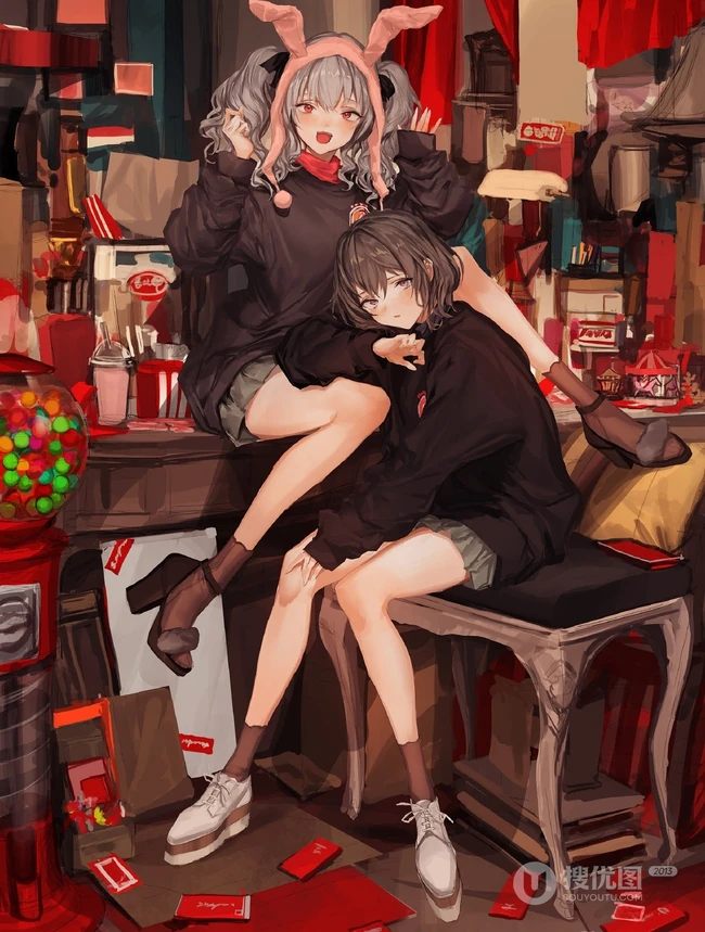 动漫短裤，短裙，袜装少女CG人物插画日常生活图集
