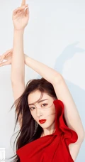 张天爱最燃中国红主题魅力写真，红衣红唇时尚气质