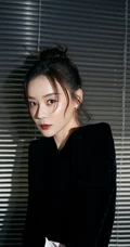 袁姗姗黑衣白裤百叶窗前冷艳写真图片