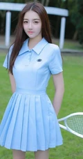 制服短裙长发骨感少女草地打网球写真图片