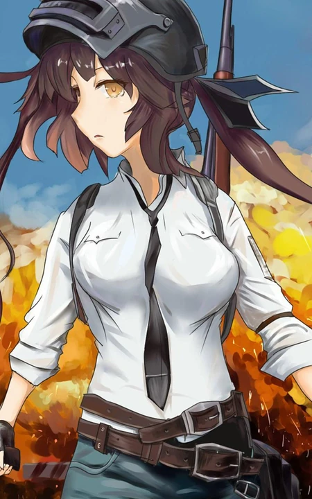 和平精英戴头盔的白衫牛仔裤吃鸡少女手机壁纸