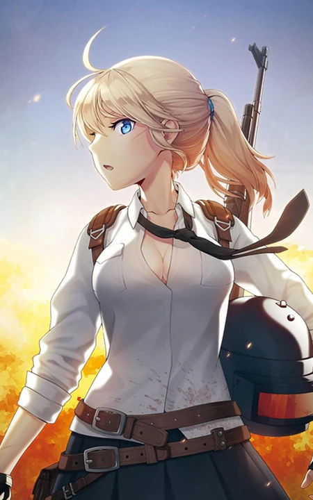 刺激战场背ak的马尾辫白衫短裙二次元美少女手机壁纸