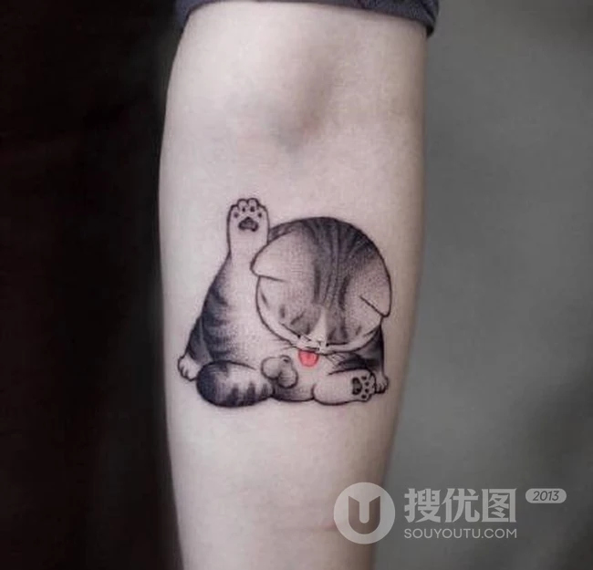 可爱兔子，猫咪，浣熊，河豚等小动物女生手臂纹身图案 第7张