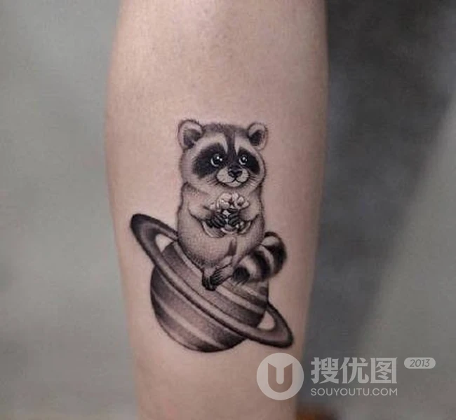 可爱兔子，猫咪，浣熊，河豚等小动物女生手臂纹身图案 第4张