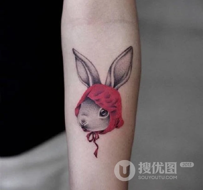 可爱兔子，猫咪，浣熊，河豚等小动物女生手臂纹身图案 第1张