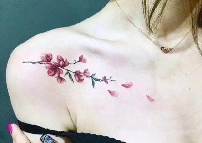 清新淡雅的花卉，花朵，字母等女生肩部锁骨等纹身图案 第1张