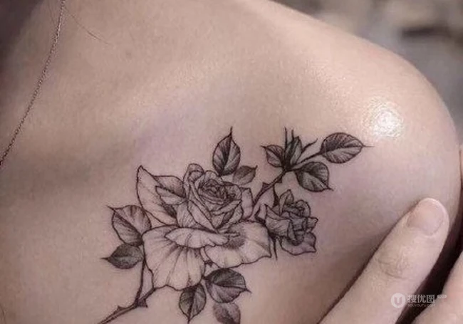 清新淡雅的花卉，花朵，字母等女生肩部锁骨等纹身图案 第9张