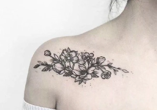 清新淡雅的花卉，花朵，字母等女生肩部锁骨等纹身图案 第4张