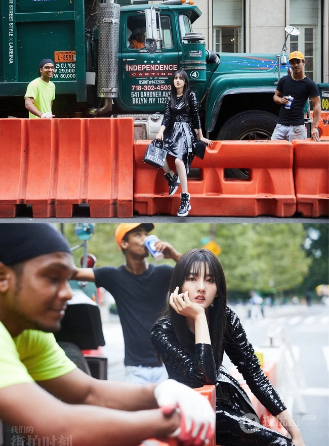 宋祖儿欧美街头酷黑风格连衣裙街拍写真杂志图集