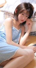 清爽短发妹子肩带波点睡裙室内榻榻米纯美写真