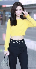 孟子义气质短款装上衣搭黑裤现身机场，尽显好看纤细线条