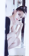 孟子义黑色露侧肩连衣裙高清气质唯美写真