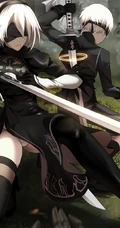 蒙眼拿武士刀的纪元女战士插画图片-主题机械纪元