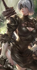 蒙眼拿武士刀的纪元女战士插画图片-主题机械纪元
