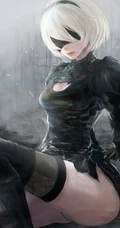 蒙眼拿武士刀的纪元女战士插画图片-主题机械纪元