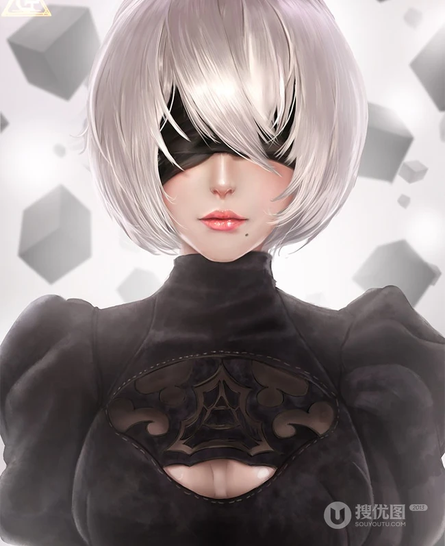 蒙眼拿武士刀的纪元女战士插画图片-主题机械纪元