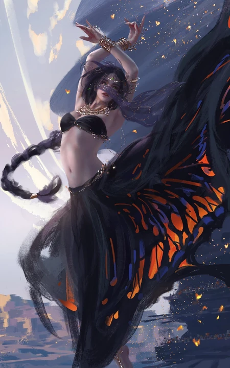 插画大师wlopCG插画作品黑色蝴蝶主题画风唯美