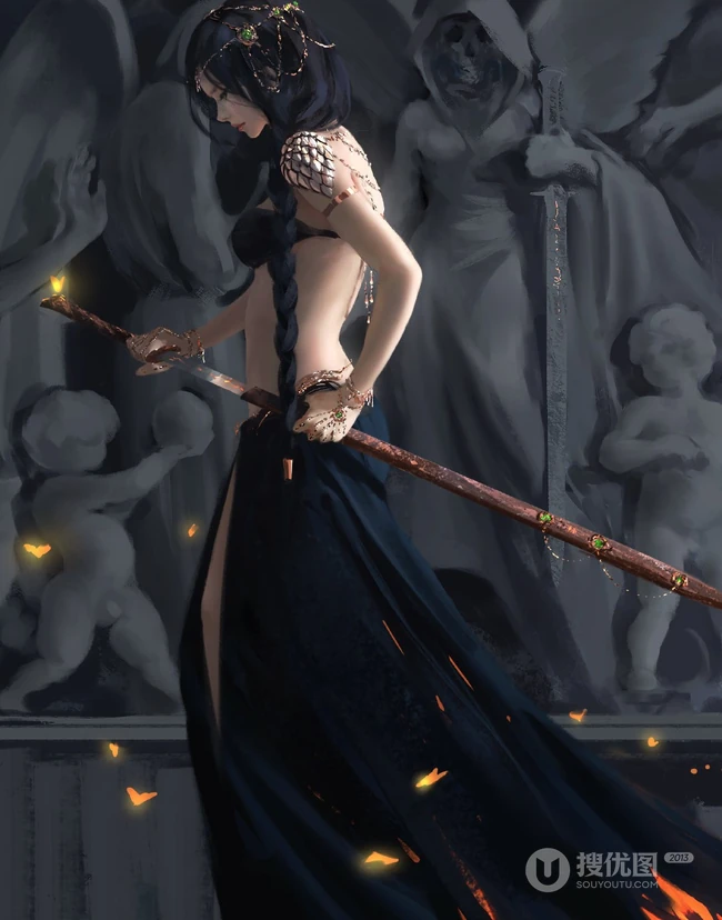 插画大师wlopCG插画作品黑色蝴蝶主题画风唯美