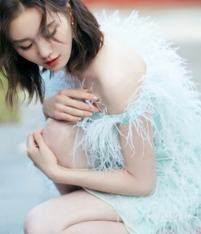 刘诗诗气质绒毛装连衣短裙出席活动写真图片