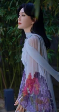 秦岚超美写真，一袭轻纱印花连衣长裙的秦岚户外写真图片