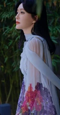 秦岚超美写真，一袭轻纱印花连衣长裙的秦岚户外写真图片