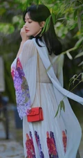 秦岚超美写真，一袭轻纱印花连衣长裙的秦岚户外写真图片