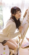 治愈系文艺女孩，闲来无事居家画画俏皮可爱写真图片