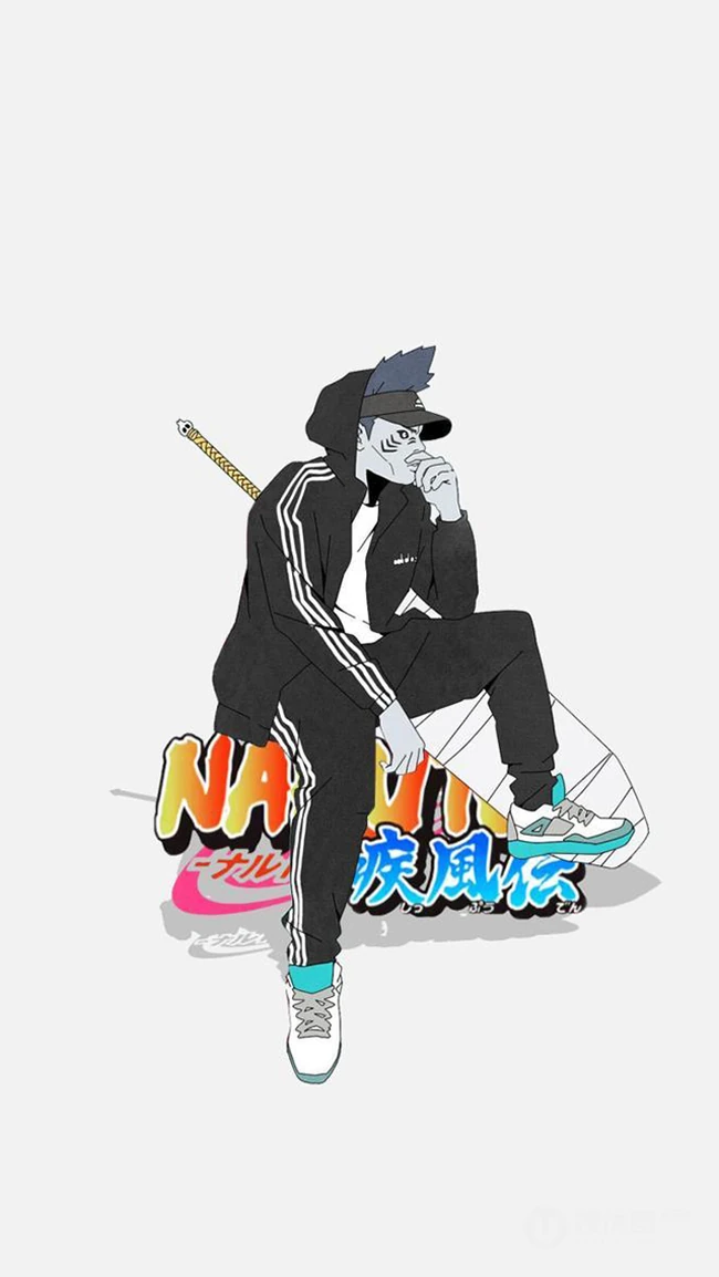 灰色背景，冬季潮男风《火影忍者》人物手机壁纸