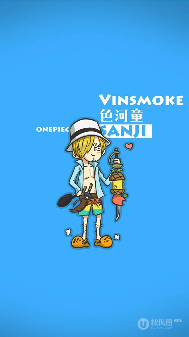 纯色背景卡通形象的海贼王人物手机壁纸超可爱